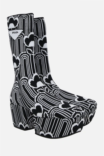 Shop Prada Deco Jacquard Boot Platform In Black