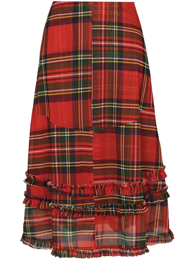 Shop Molly Goddard Renata Asymmetric Tartan Skirt In Rot