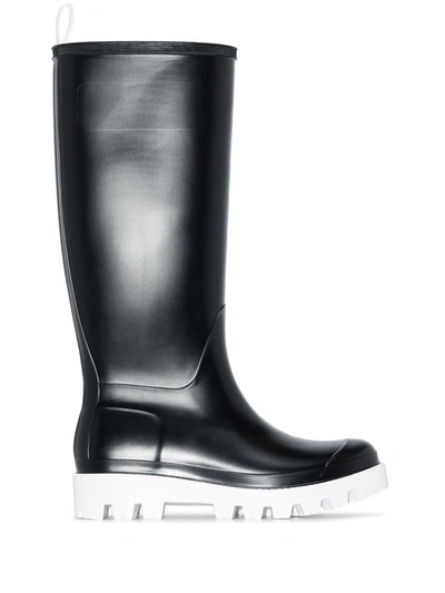 Gia Borghini Short Black Rain Boot In Rubber With White Sole In Black
