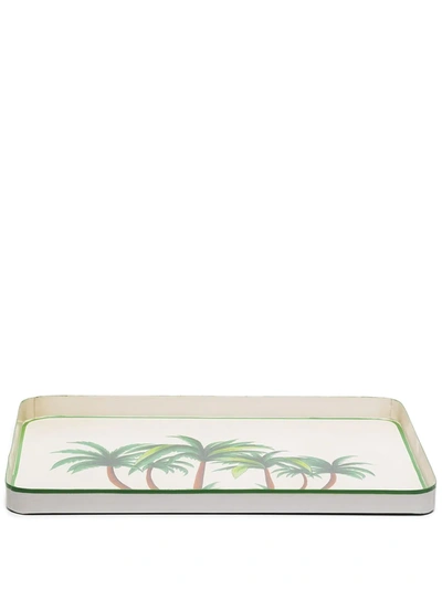 Shop Les Ottomans Palm Tree-print Rectangle Tray In Weiss