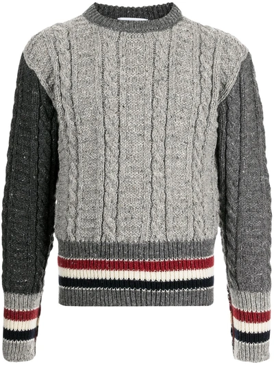 Shop Thom Browne Rwb Stripe Cable-knit Jumper In Grau