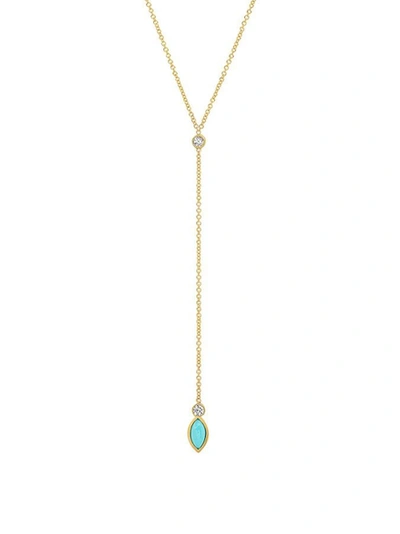 Shop Jennifer Meyer 18k Yellow Gold Diamond Bezel With Turquoise Marquise Lariat Necklace