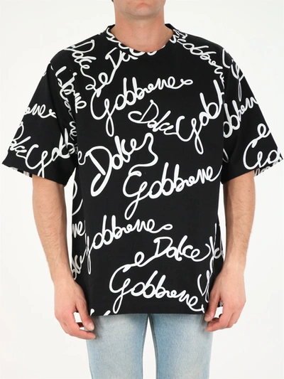 Shop Dolce & Gabbana Cotton T-shirt With Rubberized Logo In Black/white