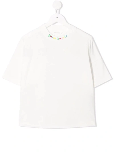 Shop Palm Angels Kids White Logo T-shirt