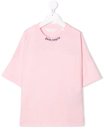 Shop Palm Angels Kids Pink Logo T-shirt