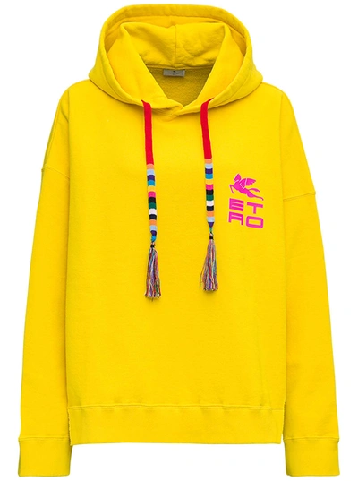 Shop Etro Yellow Cotton Hoodie With Logo Print