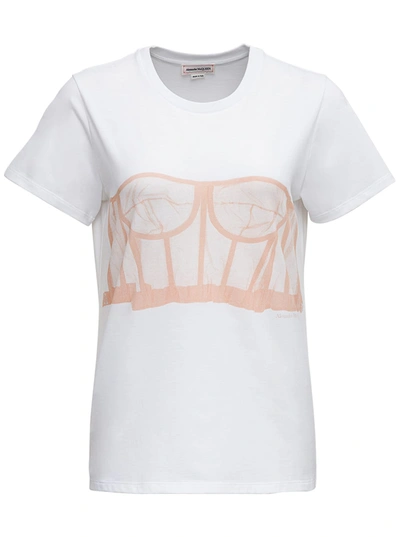 Shop Alexander Mcqueen T-shirt In White And Pink Cotton With Corset Print