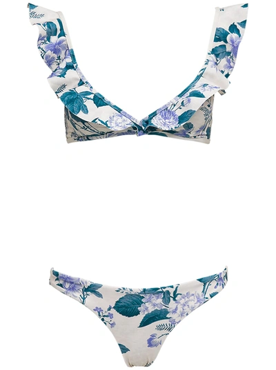 Shop Zimmermann Cassia Waterfall Bikini With Floral Print In Multicolor