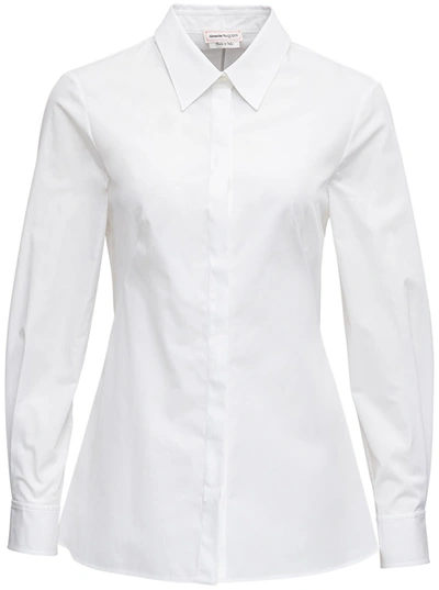 Shop Alexander Mcqueen White Flared Cotton Poplin Shirt With Back Laces