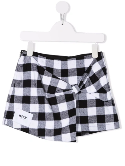 Shop Msgm Kids Shorts With White And Black Gingham Motif In Checked Plaid