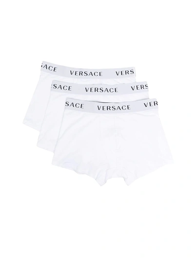 Shop Versace Tri-pack Boxer Shorts In White White White