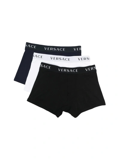 Shop Versace Tri-pack Boxer Shorts In Black Blue White