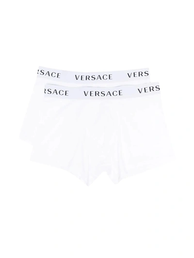 Versace Bi-pack Boxer In Essential Bi-stretch Cotton In Z White White