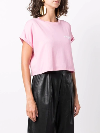Shop Balmain T-shirts In Rose/blanc