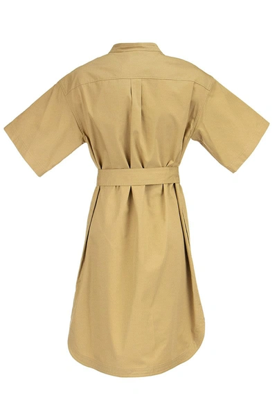 Shop Burberry Abbie - Smock Stitch Cotton Twill Dress With Graphic Logo In Honey