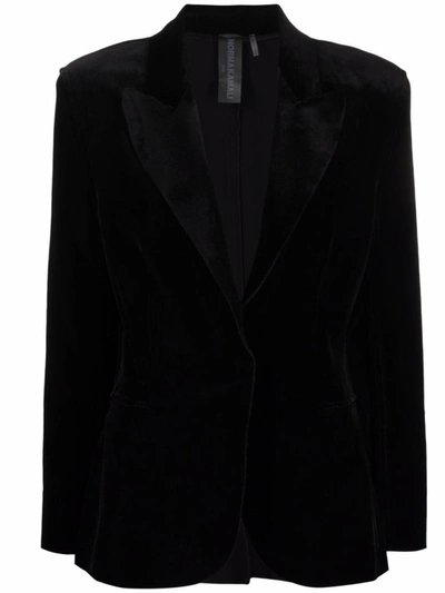 Shop Norma Kamali Black Single-breasted Velvet Blazer