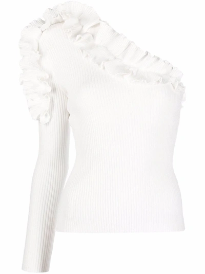 Shop Zimmermann Ruffle-detail One-shoulder Top In White
