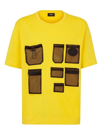 Shop Fendi Oversized Mesh Pocket T-shirt In Gold