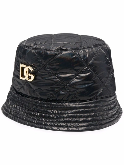 Shop Dolce & Gabbana Black Logo-plaque Quilted Bucket Hat