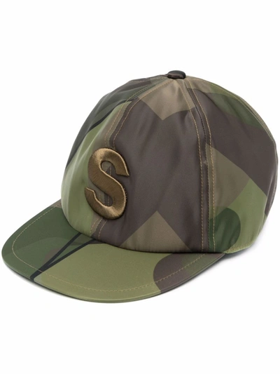 Shop Sacai Logo-embroidered Camouflage Cap In Green