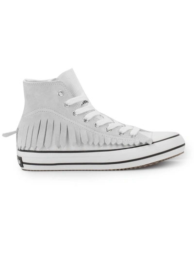 Shop Palm Angels Fringed High-top Lace-up Sneakers In White