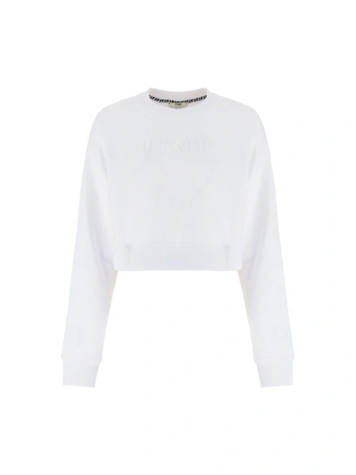 Shop Fendi Logo Embossed Cropped Hem Sweatshirt In White