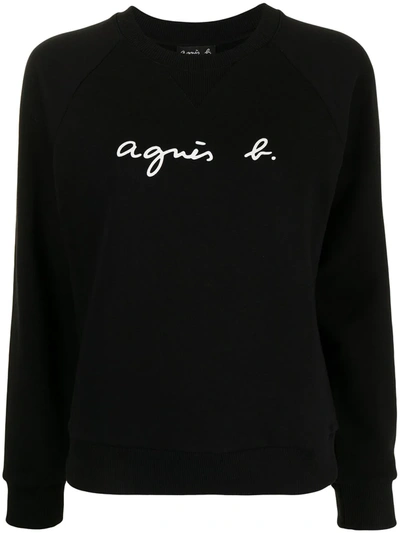 Shop Agnès B. Logo-print Crew-neck Sweatshirt In 黑色