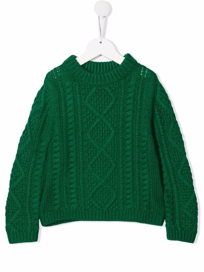 Shop Bonpoint Cable-knit Ribbed-trim Jumper In 绿色