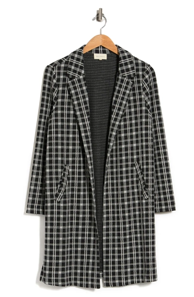 Shop Melloday Notch Lapel Long Knit Jacket In Black Checker