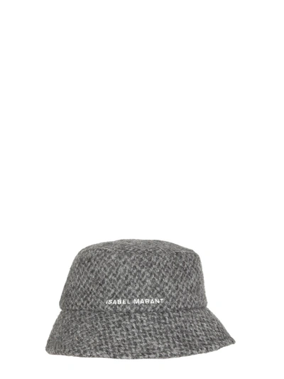 Shop Isabel Marant Denji Logo Embroidered Bucket Hat In Grey
