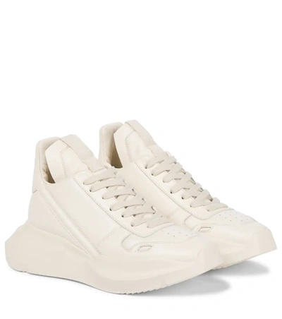 Shop Rick Owens Geth Leather Sneakers In 白色