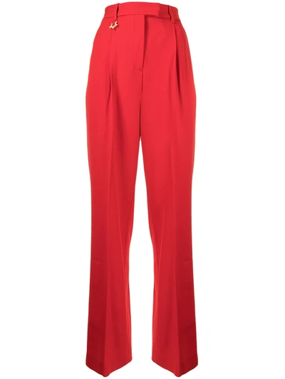 Shop Lorena Antoniazzi Pleated-front Straight-leg Trousers In Red