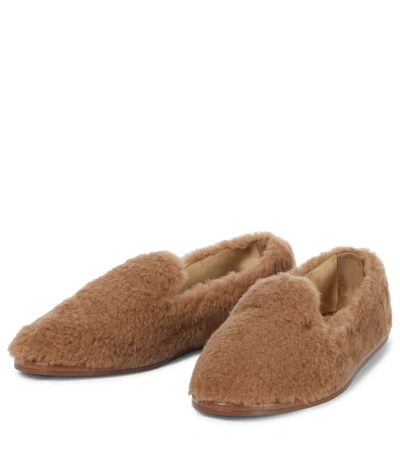 Shop Max Mara Fayc Shearling Loafers In Beige