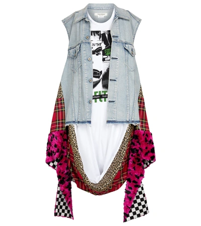 Shop Junya Watanabe X Versace Denim Vest With Printed Scarf In Multicoloured
