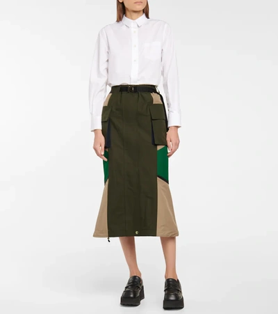 Shop Sacai High-rise Cargo Cotton-blend Skirt In Beige