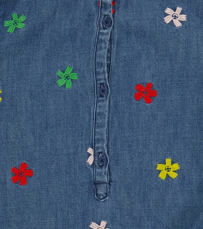 Shop Stella Mccartney Embroidered Cotton Shirt Dress In Blue
