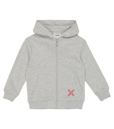 Shop Kenzo Logo Zipped Cotton Hoodie In Grey