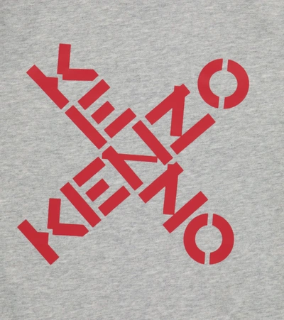 Shop Kenzo Logo Zipped Cotton Hoodie In Grey