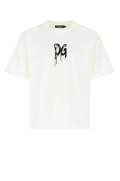 Shop Dolce & Gabbana White Stretch Cotton Blend T-shirt White  Uomo 46