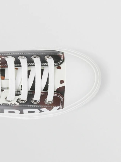 Shop Burberry Logo Detail Camouflage Print Leather Sneakers In Dark Mocha