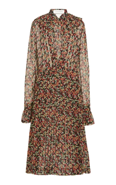Shop Victoria Beckham Women's Pleated Floral Silk Midi Dress