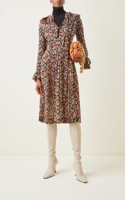 Shop Victoria Beckham Women's Pleated Floral Silk Midi Dress