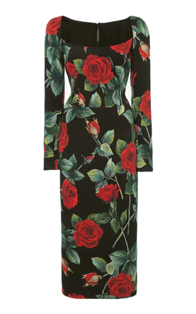 Shop Dolce & Gabbana Women's Rose-print Charmeuse Midi Dress In Floral