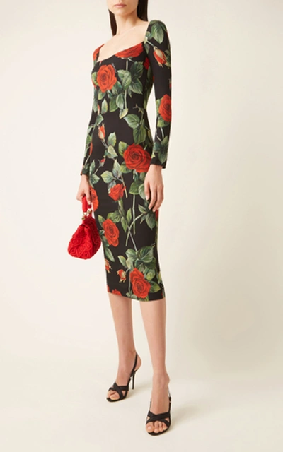 Shop Dolce & Gabbana Women's Rose-print Charmeuse Midi Dress In Floral