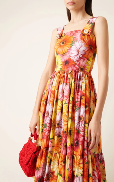 Shop Dolce & Gabbana Women's Floral Cotton Poplin Midi Dress