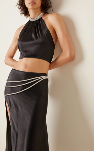 Shop Nué Women's Kaia Rhinestone Silk-blend Halter Top In Black