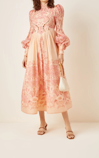 Shop Zimmermann Women's Concert Poppy-print Silk-cotton Midi Dress In Pink