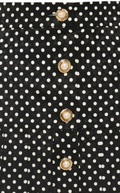 Shop Miu Miu Pleated Polka-dot Satin Midi Skirt In Black