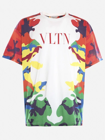 Shop Valentino Cotton T-shirt With All-over Camou7 Print In White