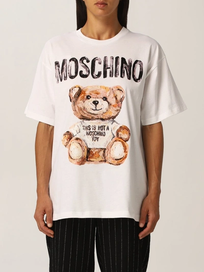 Shop Moschino T-shirt  Couture Cotton T-shirt With Teddy In White